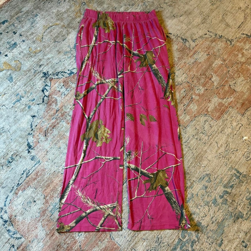 Realtree Pink Camo Wide Leg Sweatpants Womens Large Y2K Camouflage Lounge Pants
